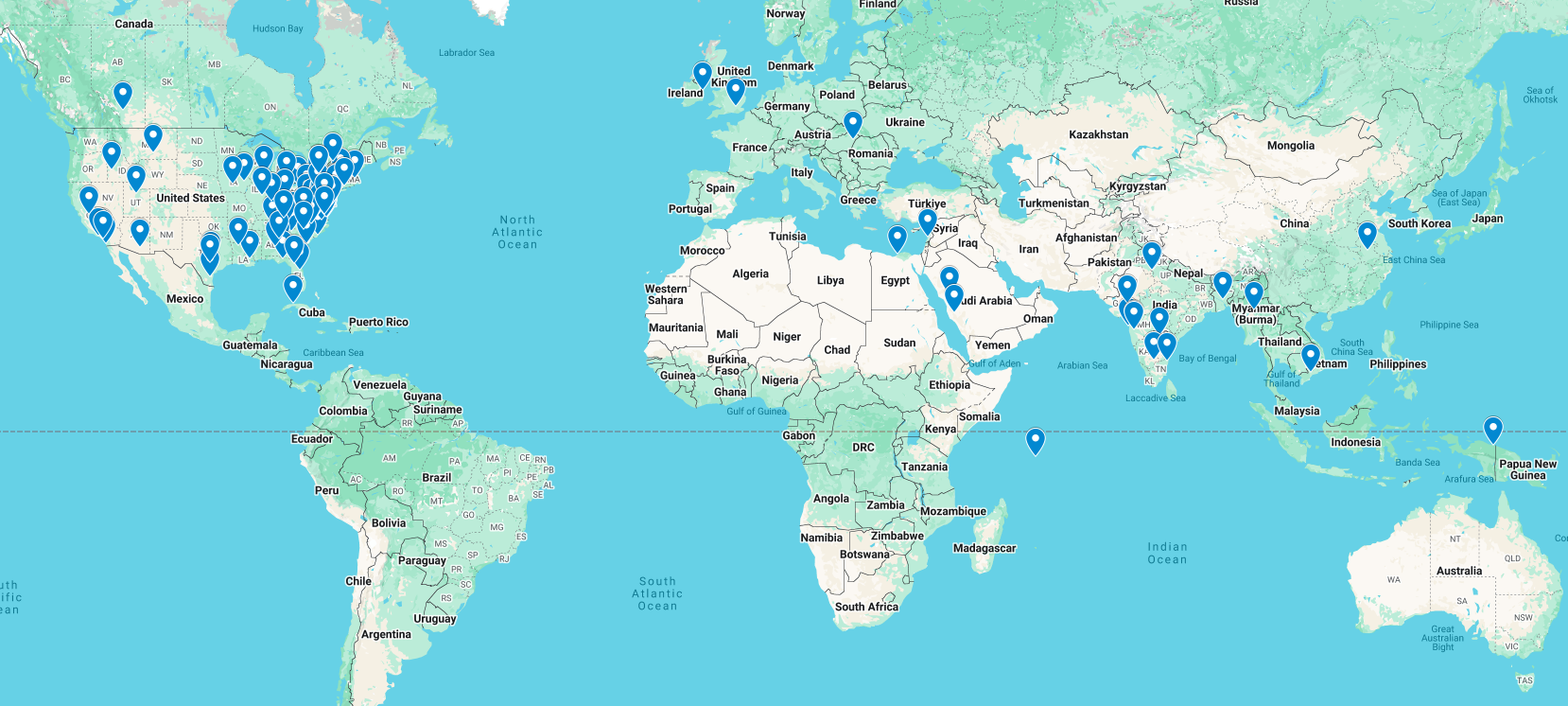 Map of student locations across the globe.